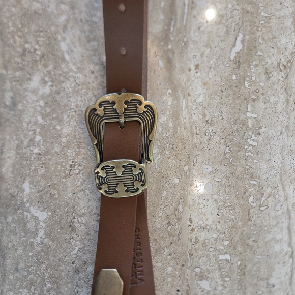 Christina Christi Brown Leather Belt, Corset Belt Women Size XS /31.4 In